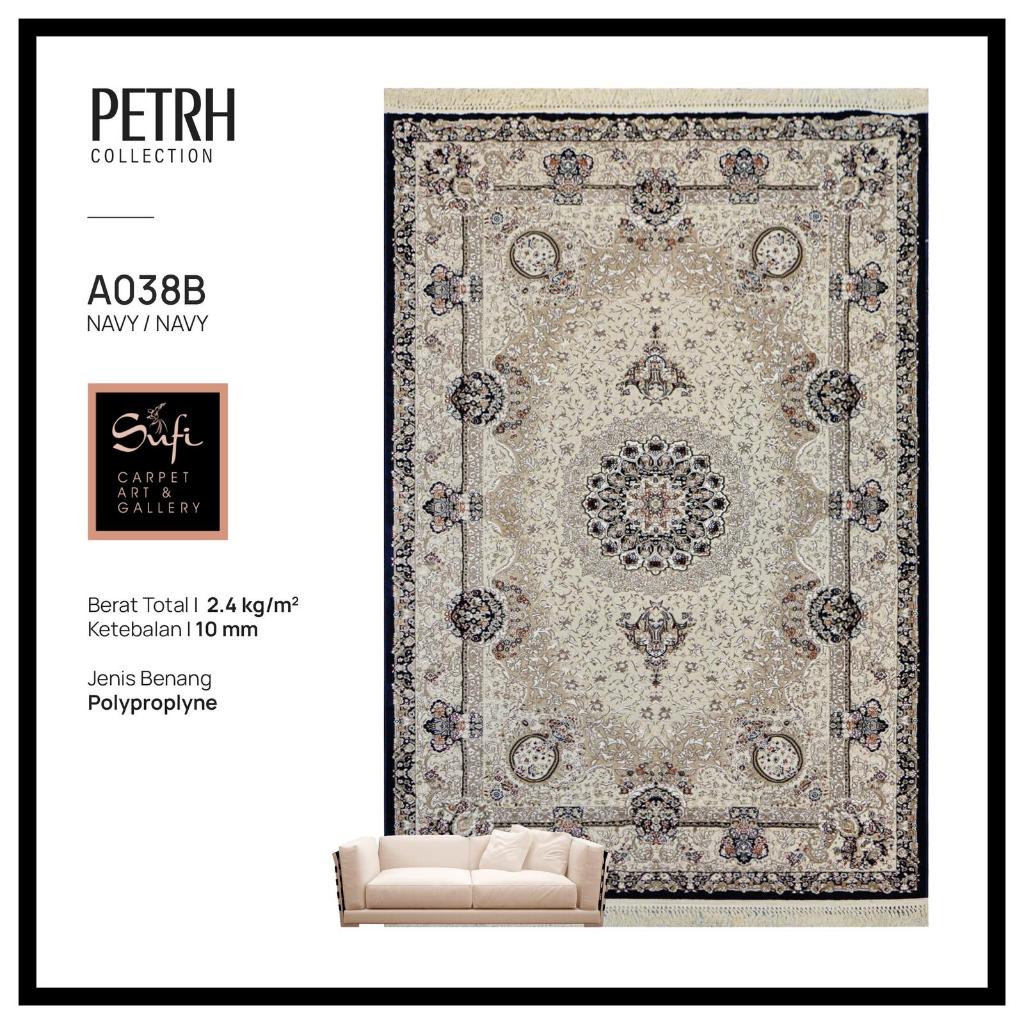 Karpet Lantai Jumbo Permadani Lembut Tebal Classic Premium Design Turki Perth A038B Navy / Biru Dong