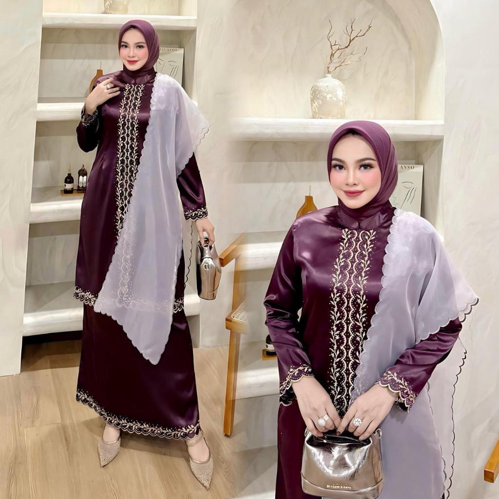 Baju Kurung Muslimah Premium Ummi Dress Set Selendang Organza