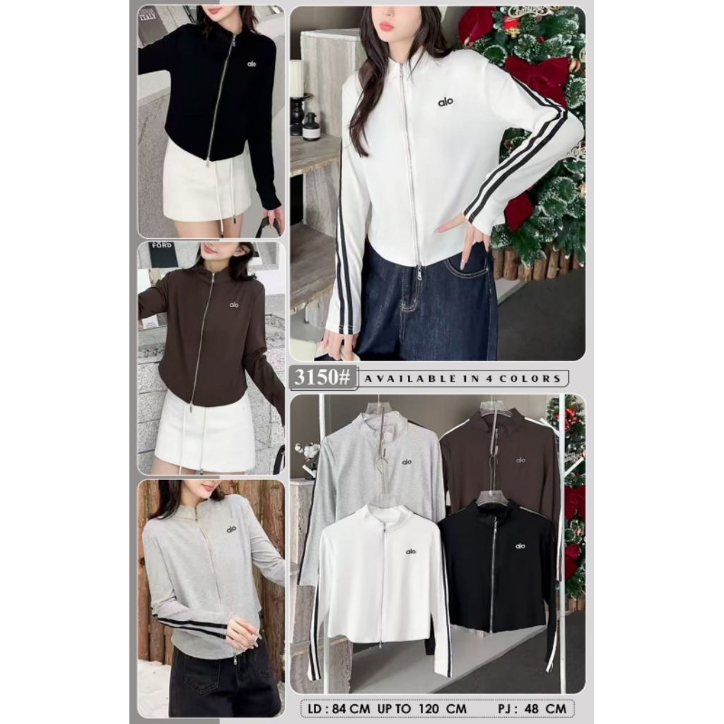 Atasan kaos crop lengan panjang zipper wanita
