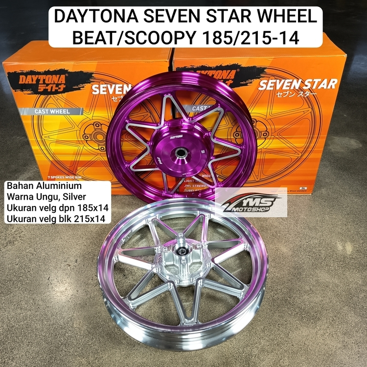 DAYTONA VELG SEVEN STAR WHEEL MOTOR BEAT/SCOOPY 185/215 RING 14 SILVER ; UNGU ; OREN