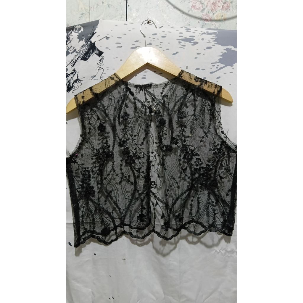 Vest brukat wanita/Ld 100/panjang 43/hitam/Rompi Brukat wanita dewasa/Rompi cantik/baju lebaran
