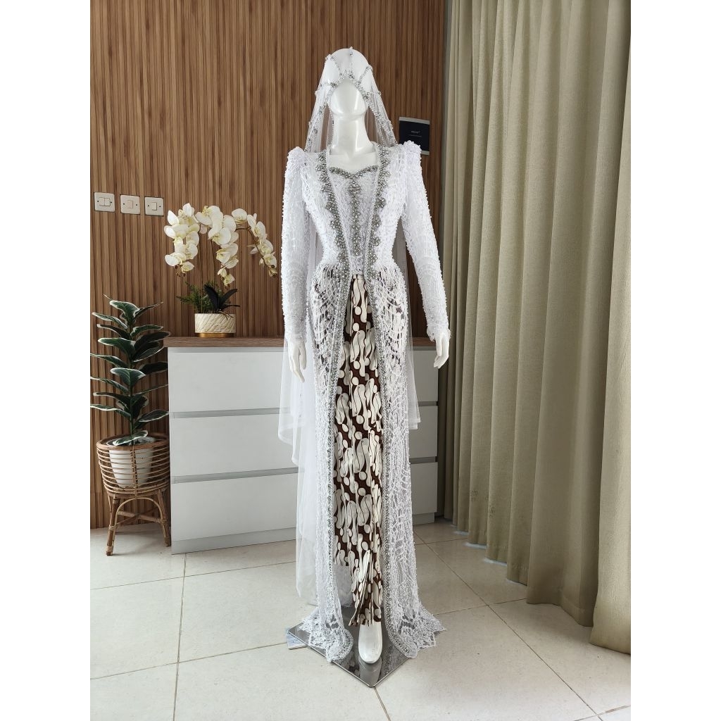 kebaya pengantin putih kutubaru murah/gaun pengantin putih murah/slim putih full Payet