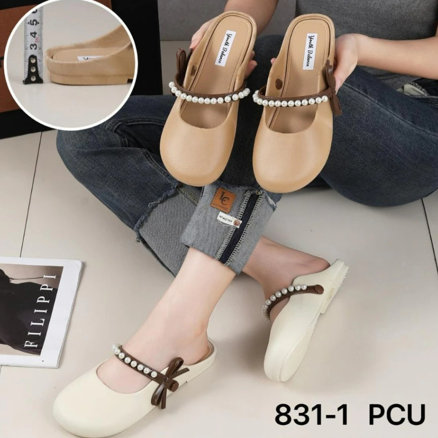 Sandal wanita Pita Elegan Mule Mutiara Bustong Jelly Sandal mutiara