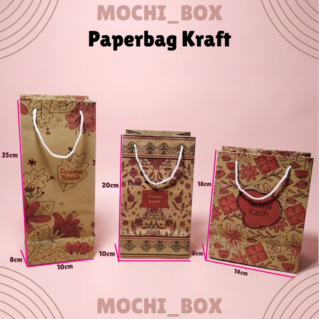 Paper bag Kraft Merah Motif 3 Variasi ukuran Paper bag Souvenir dan Paper bag pernikahan/hajatan