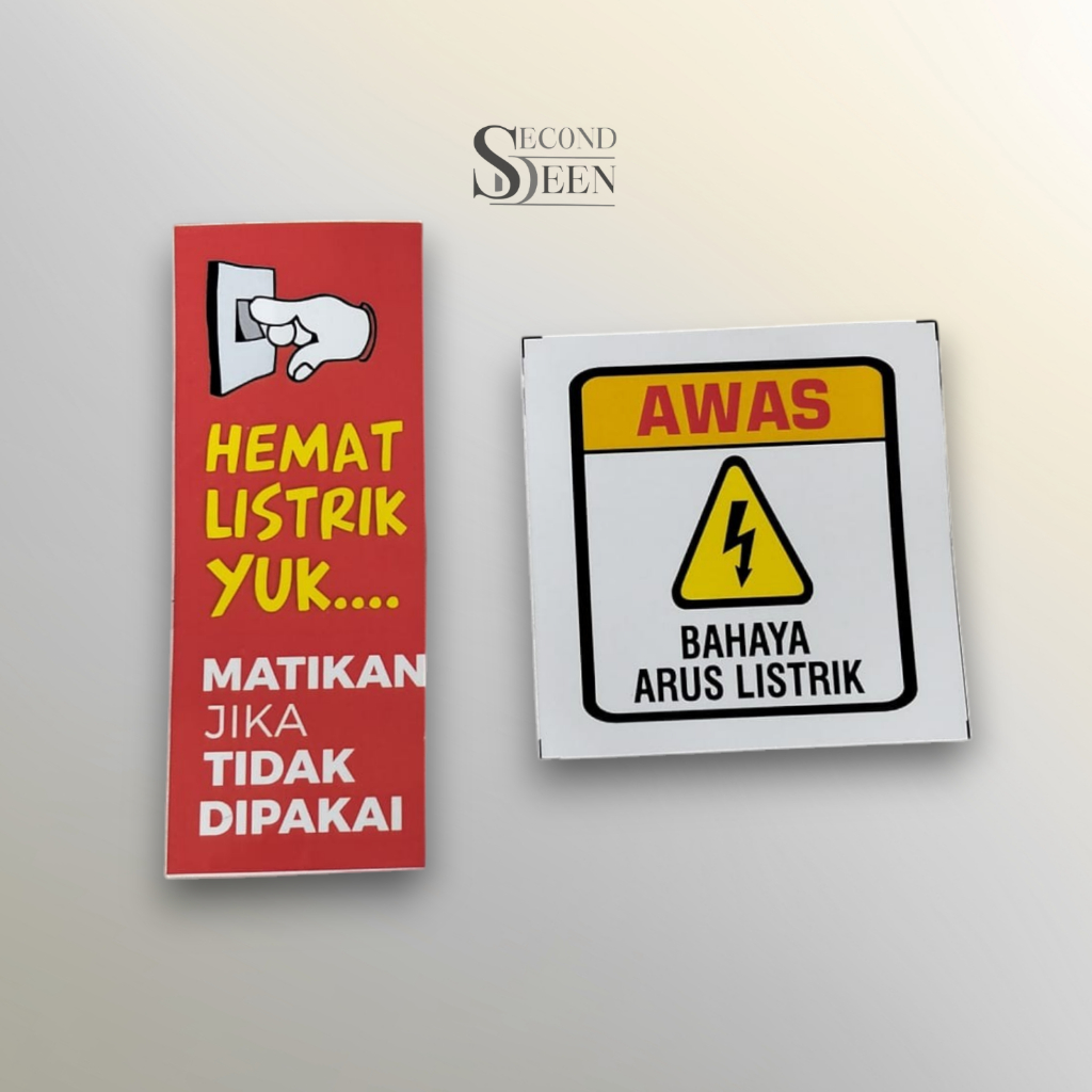 Stiker Hemat Listrik Yuk | Matikan Lampu & Awas Bahaya Arus Listrik | Stiker Vinyl Safety