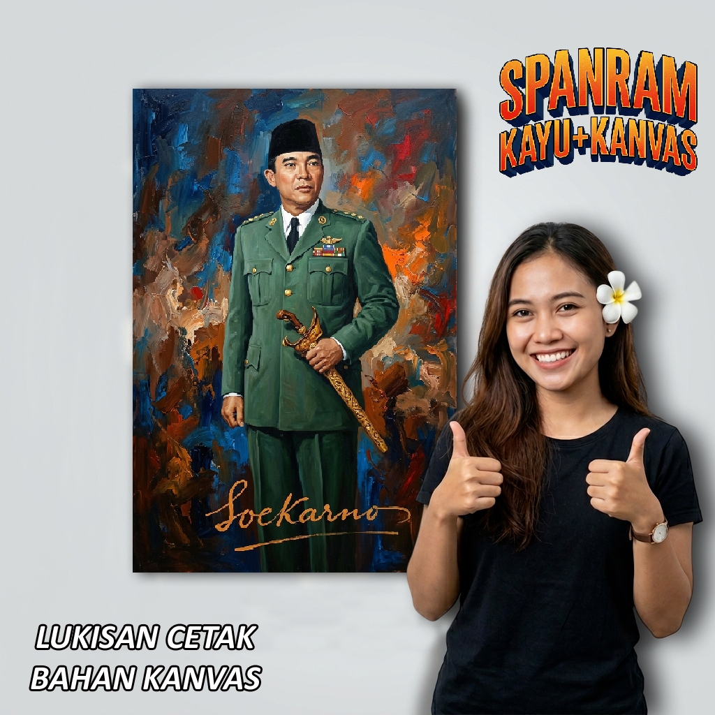 Lukisan Cetak Kanvas Premium Edisi Tokoh Proklamator Soekarno/Poster Cetak Presiden Soekarno