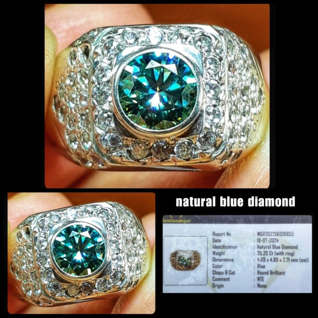 natural berlian biru asli eropa vvs1 + ring perak silver ya
