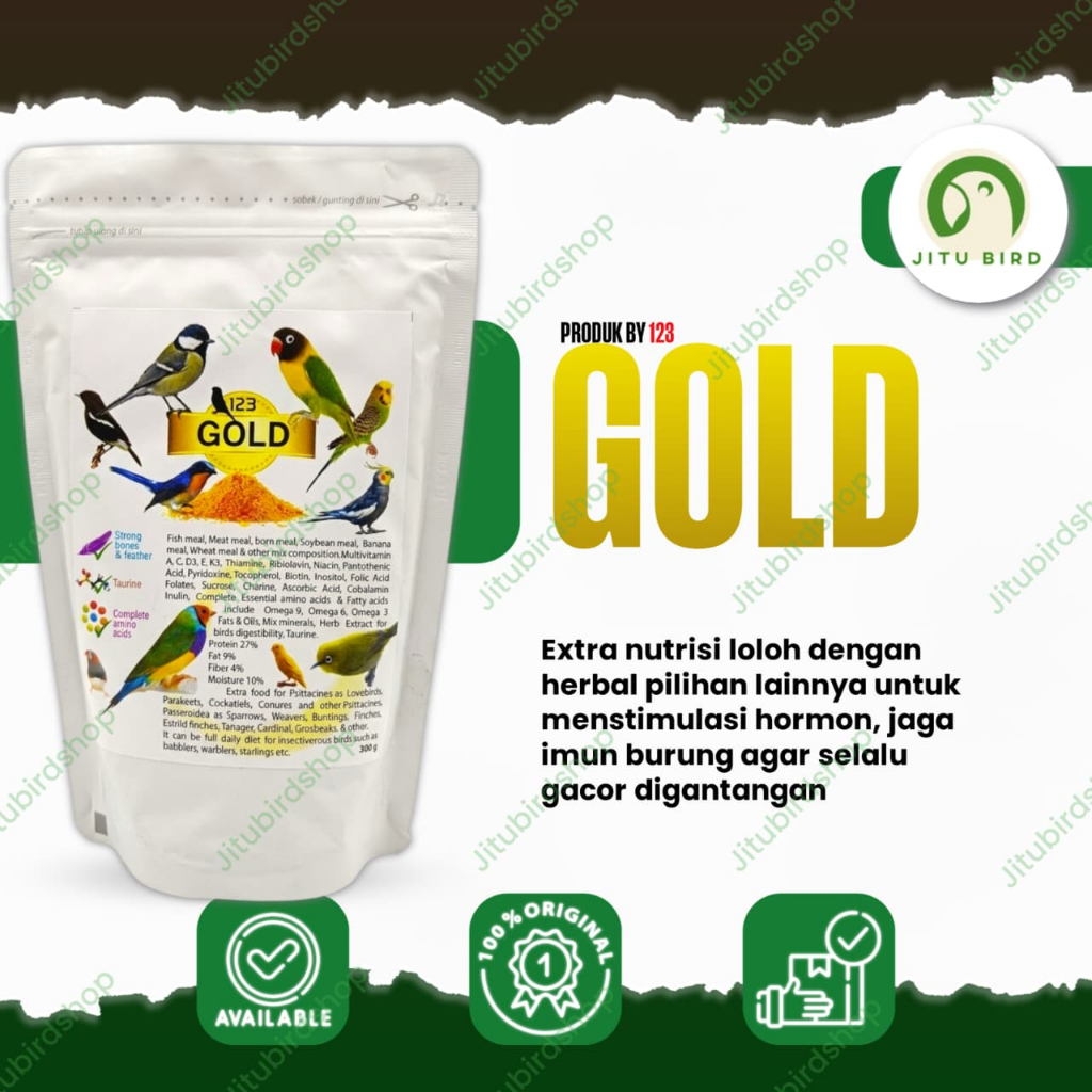 Gold by 123 Nutrien Extra Fooding Pakan Burung Pleci Murai Kenari FInch Lovebird