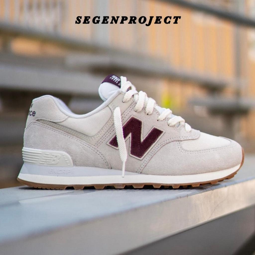 Sneakers New Balance Classic 574 Suede Beige Grey White Burgundy Gum Original