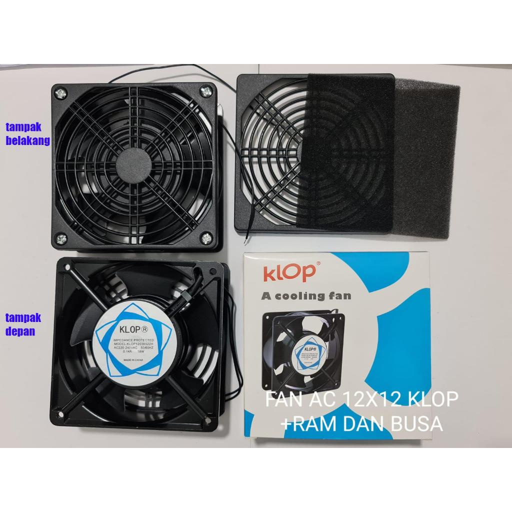 kipas angin besi 12cm + filter busa hitam AC 220v KLOP di lengkapi dengan RAM plastik fan cooling pe