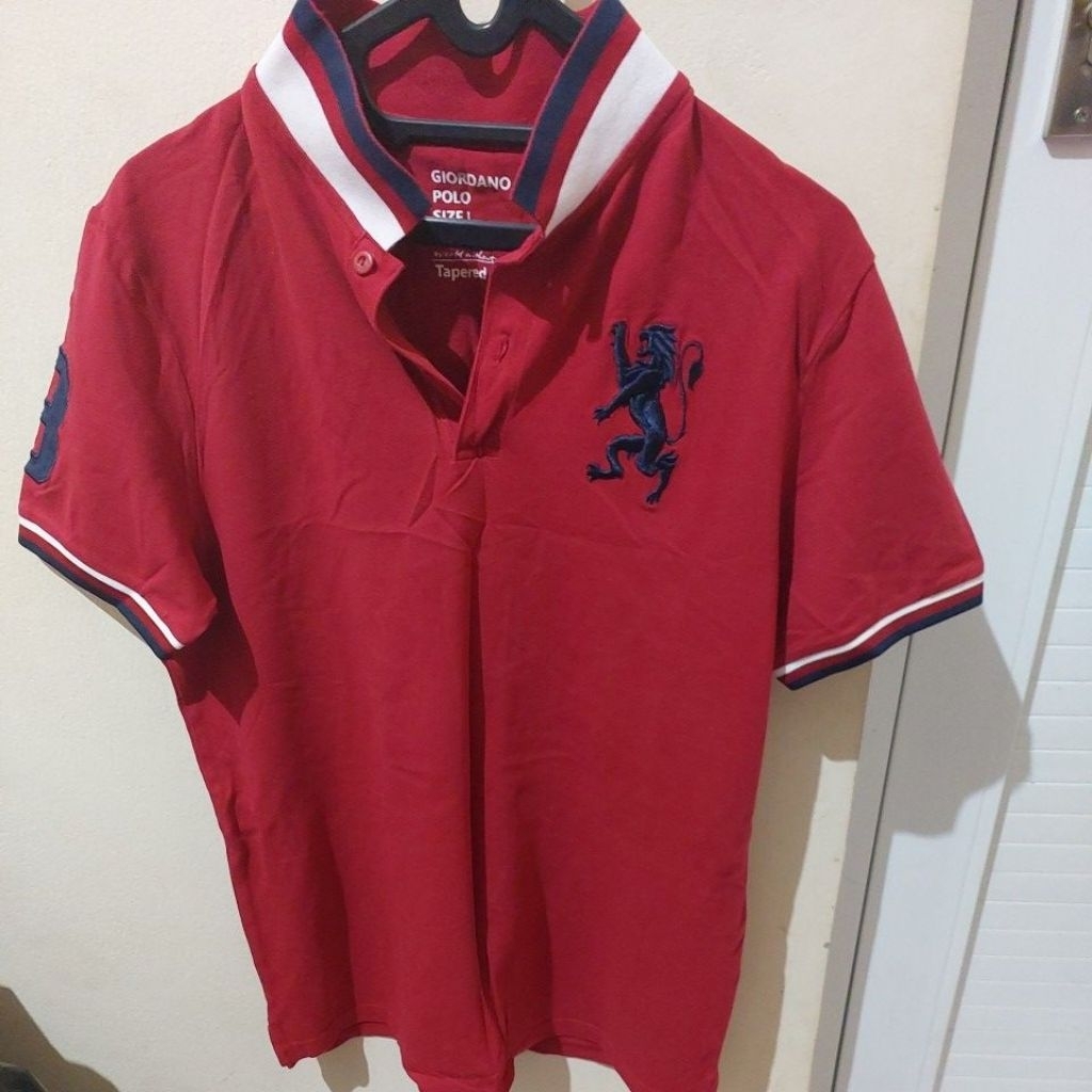 Baju Kaos Berkerah Pria Giordano Maroon Blue Preloved