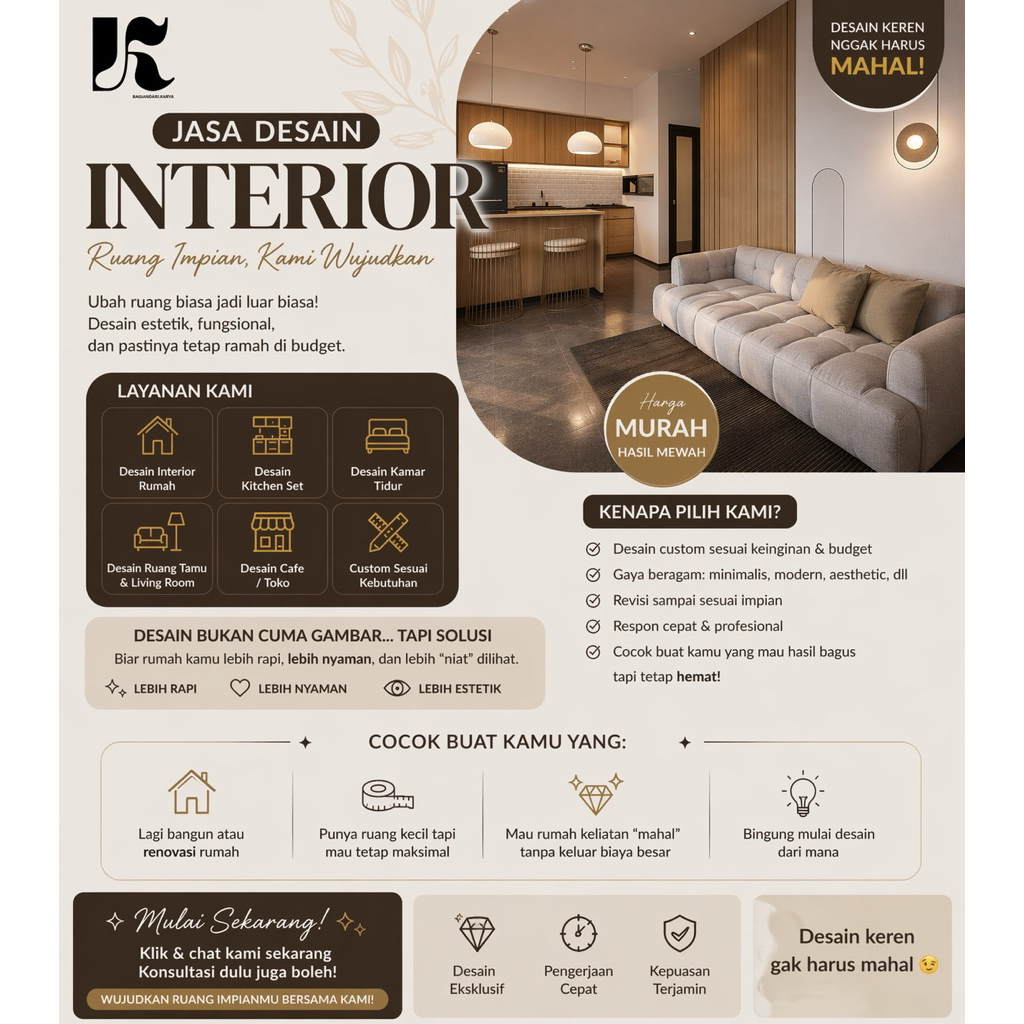 Jasa desain Interior rumah, cafe, villa dll murah