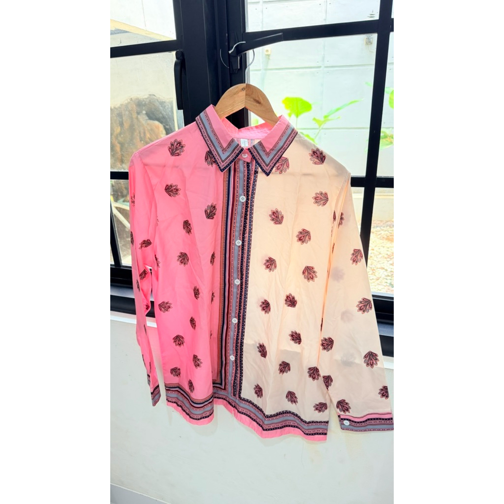 Kemeja Sifon Putih Pink Baju Wanita