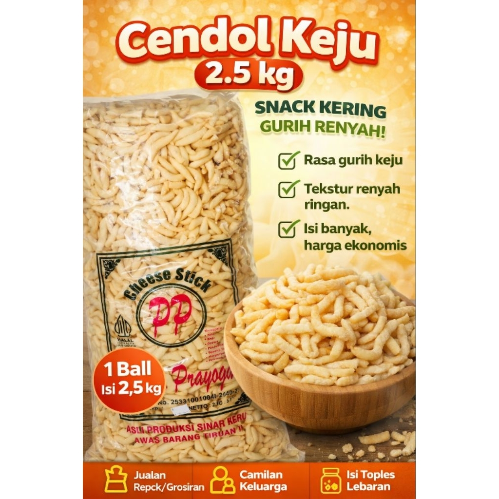 Cendol Keju 1 Ball 2.5kg | Snack Kering Gurih Renyah | Camilan Kekinian Murah Untuk Jualan & Cemilan