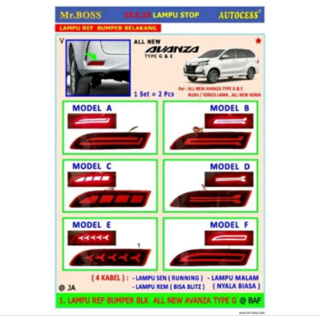 LAMPU REFLEKTOR BEMPER BELAKANG UNTUK MOBIL ALL NEW AVANZA 2012/2021, DAIHATSU RUSH TERRIOS (2006)