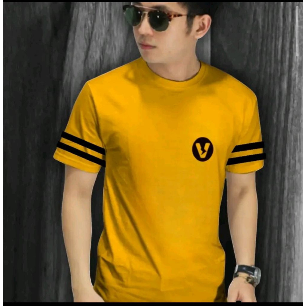Baju Kaos Pria Distro Lengan Pendek Original Silver volt Warna Kuning