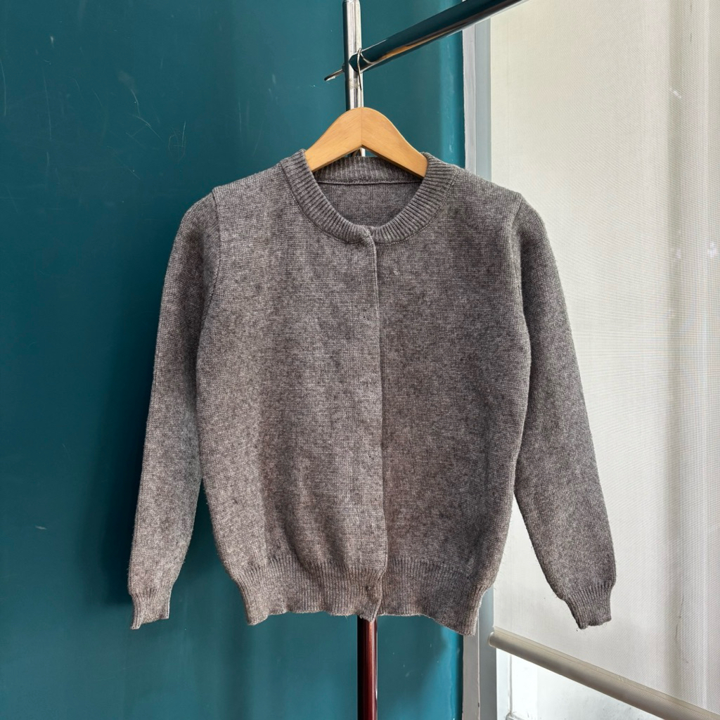 Cardigan A38 abu grey o neck kerah bulat tebal premium academia cewek Rajut Knit Korea Style Look De
