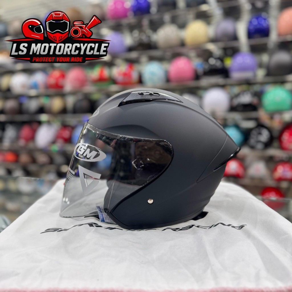 Helm GM G1 Solid Black Doff / Hitam Doff Single Visor Visor Light Smoke Hlaf Face GM GI Polos