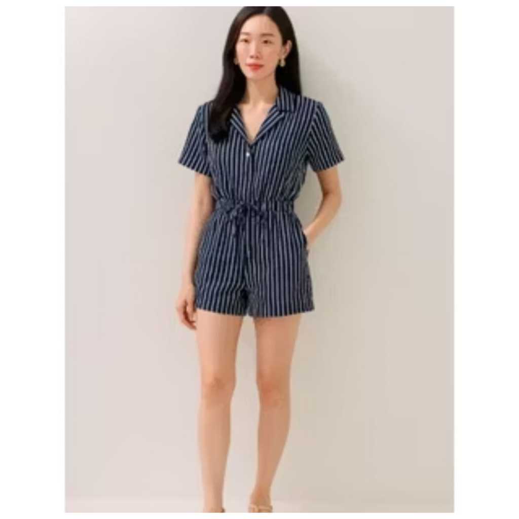 Jumpsuit Pendek Wanita Korea Elegan Js Soila Stripe Casual Jumpsuit Pendek Salur