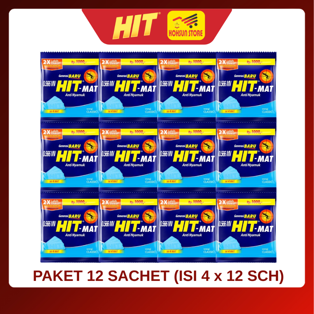(12 Sachet) HIT Mat Obat Anti Nyamuk Elektrik Refill 4s Kemasan Sachet Paket 4x12 Sachet Wangi Class
