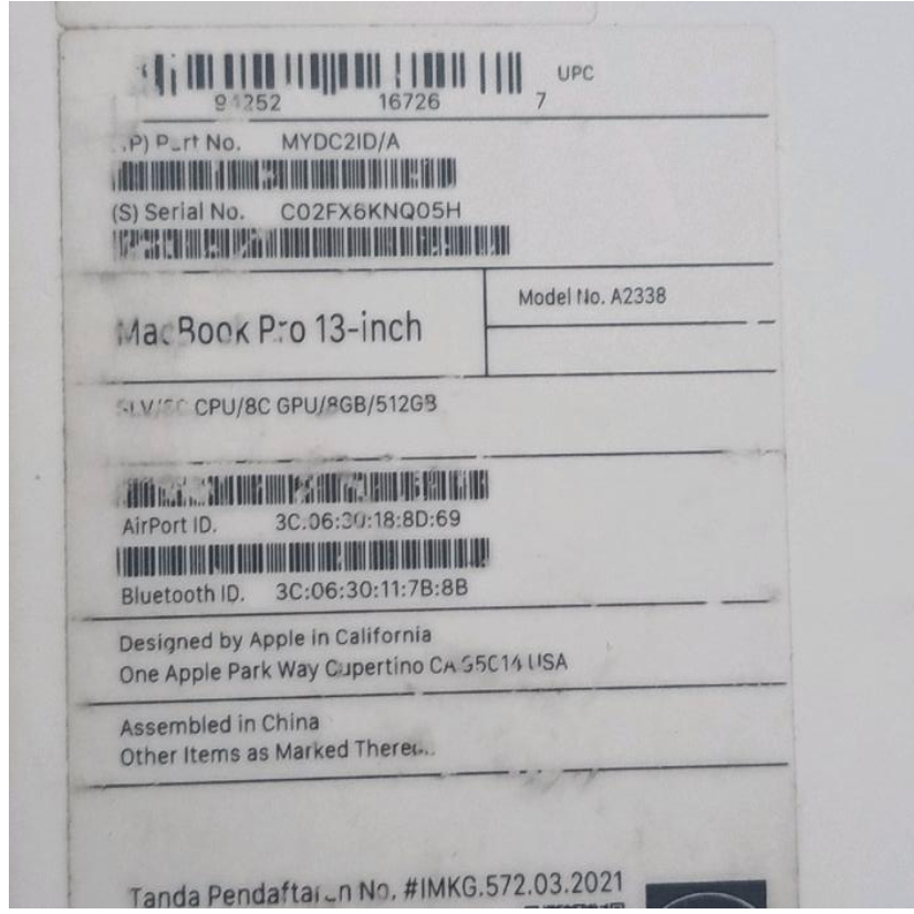 Macbook Pro A1708 Gray 2016 13" 8/128 Gb Original Kardus - Box - Dus