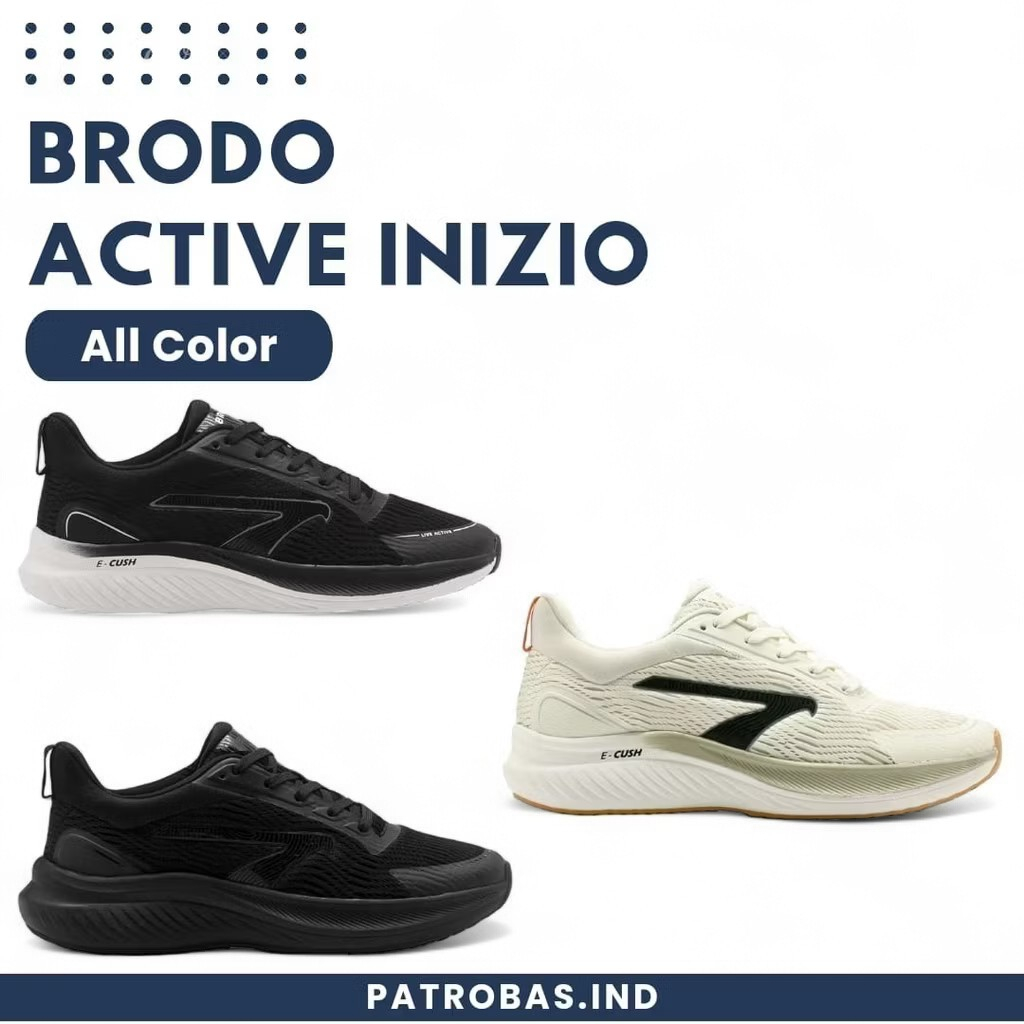 BRODO Active Inizio Sepatu Sneakers Running Olahraga Lari Pria Hitam Putih Original