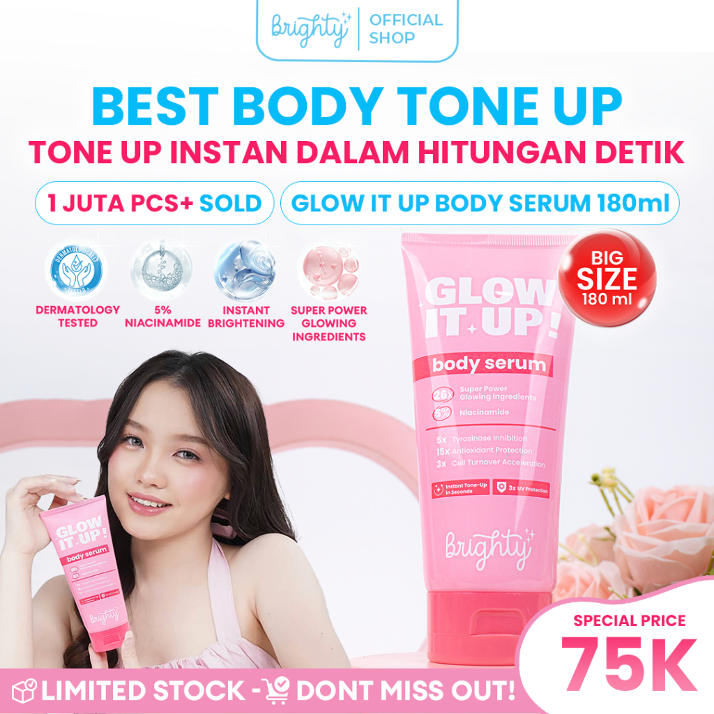 [180ml] Brighty Glow It Up Body Serum Mengurangi Noda Hitam Pencerah Kulit Melembabkan Kulit Memperk