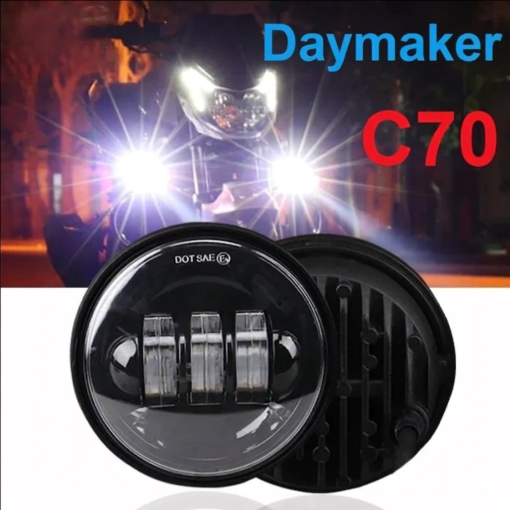 Daymaker Lampu Motor.C70 LED 2 warna 4,5 inch Bulat Hitam