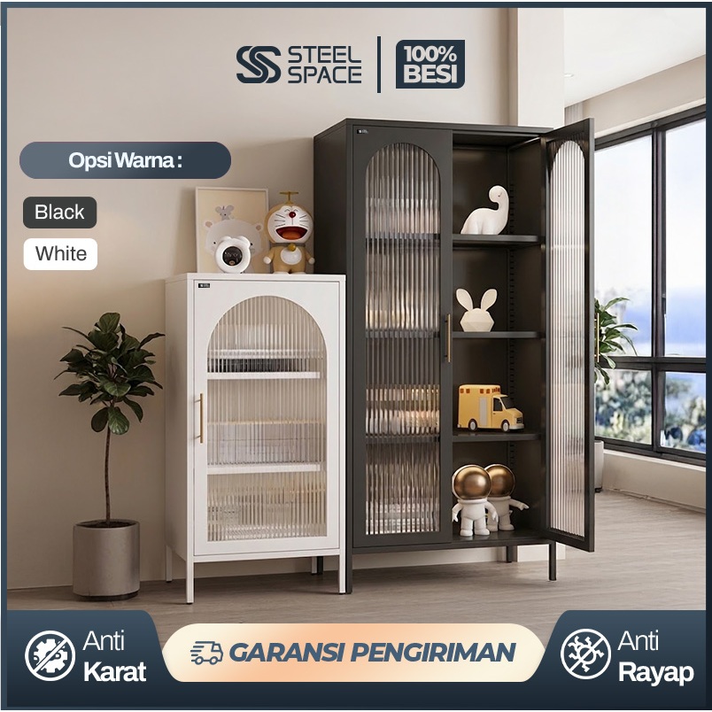 STEEL SPACE Lemari Pajangan Sudut Lemari Hias Pajangan Ruang Tamu Kaca Lemari Tas Estetik Minimalis
