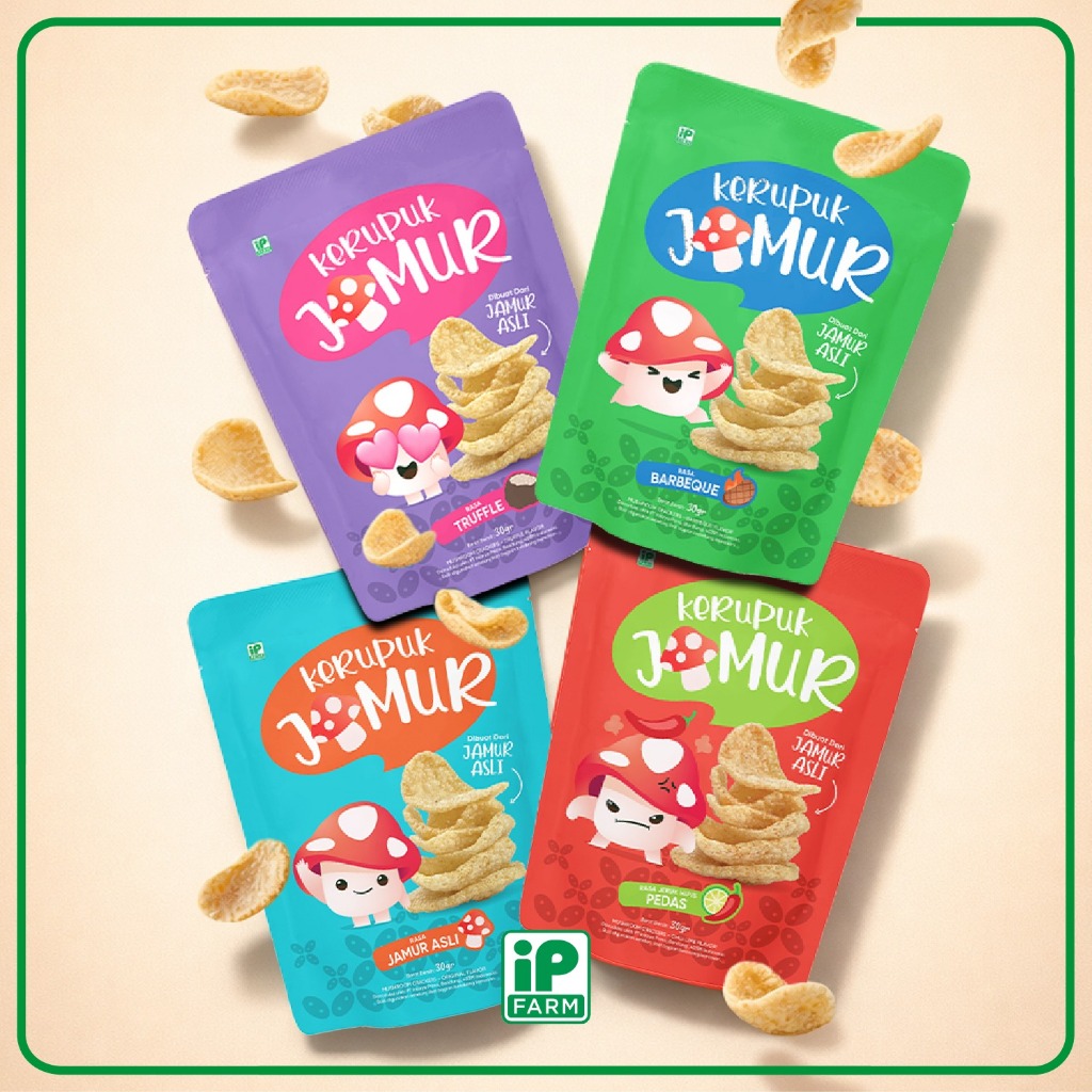 IP Farm Kerupuk Jamur TIram 30gr / 4 Varian Rasa / Kerupuk Jamur Tiram IP Farm Spicy / Kerupuk Jamur