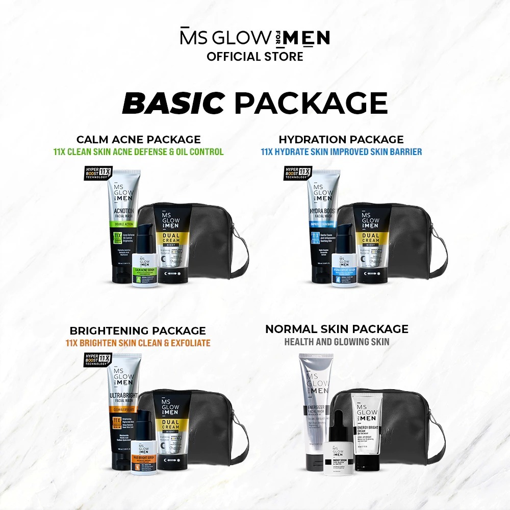 MS GLOW MEN 1PAKET LENGKAP FREE Parfum dan Pouch Exclusive - Mencerahkan Kulit Wajah Pria, Menghilan