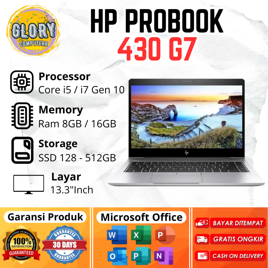 HP Probook 430 G7 Core i5 / i7 Gen 10 Ram 8GB / 16GB SSD 128GB / 256GB / 512GB, Layar 13.3"Inch