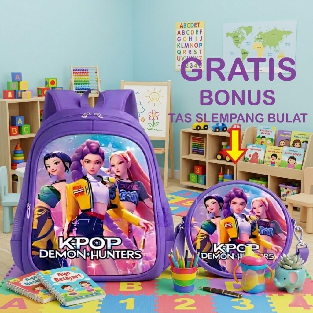 Tas Anak TK Karakter KPOP Demon Hunter 31x25x15 cm Tas Ransel PAUD Lucu Murah