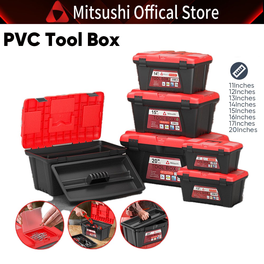 Mitsushi Tool Box Kuat / Kotak Perkakas Ukuran Kecil Sedang Besar 11-20'' Kotak Alat Plastik Multi