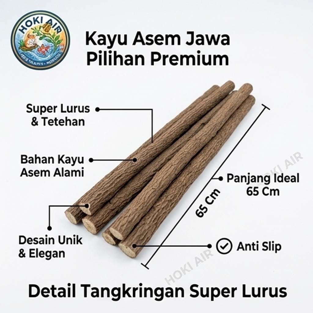 HOKI AIR Tangkringan Kayu Asem Jawa Super 65cm Murai Batu Tenggeran Burung Kicau Grade A Lurus Premi