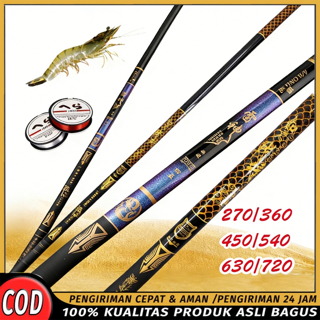 Joran Tegek Panjang Set Batik Carbon Medium hard Sougayilang 270-720 Joran Tegek Fishing Rod Carbon 