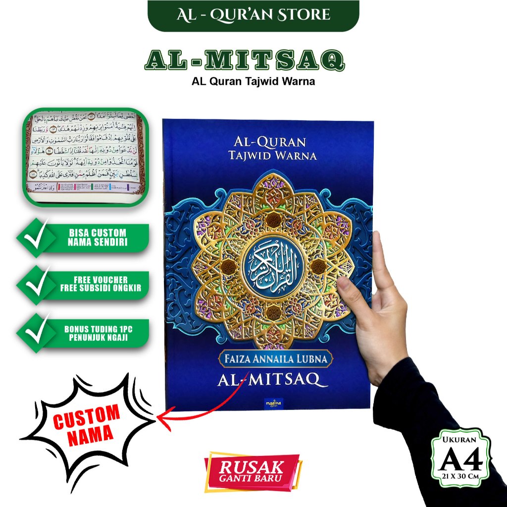 [BEST SELLER] Mushaf Alquran Al-Mitsaq Ukuran Besar A4 Tajwid Warna 30 Juz, Al qur an Non Terjemahan