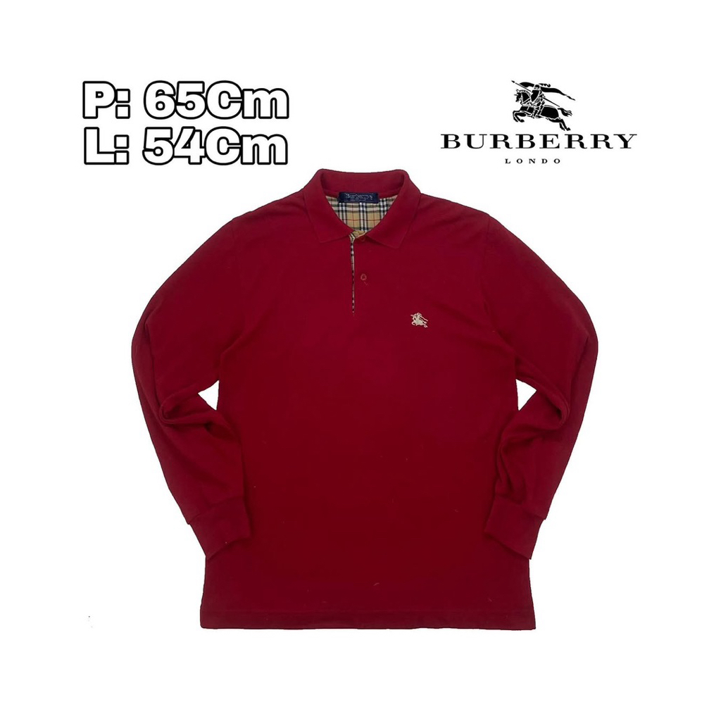 B114 Polo Long Shirt Vintage Burberry Formal Cotton  Baju Krah Lengan Panjang Original Casual Second