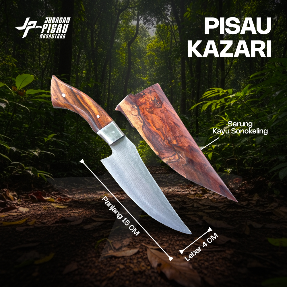 Pisau Baja Sarung Kayu Sonokeling | Pisau Dapur Buah Daging Seset Jagal | Juragan Pisau Nusantara
