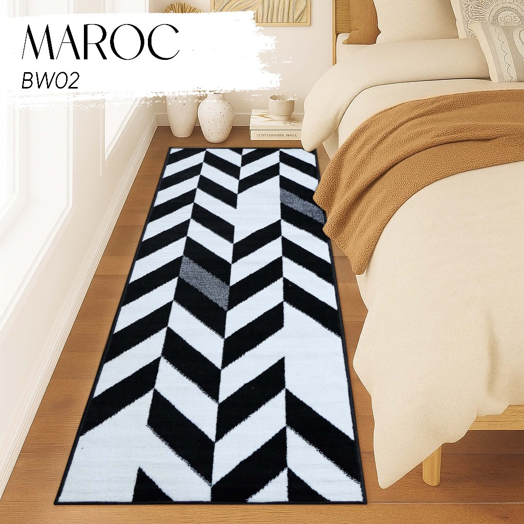 MAROC Karpet 80x200 cm BW 02 Monokrom Local, Karpet Lantai, Karpet Bulu