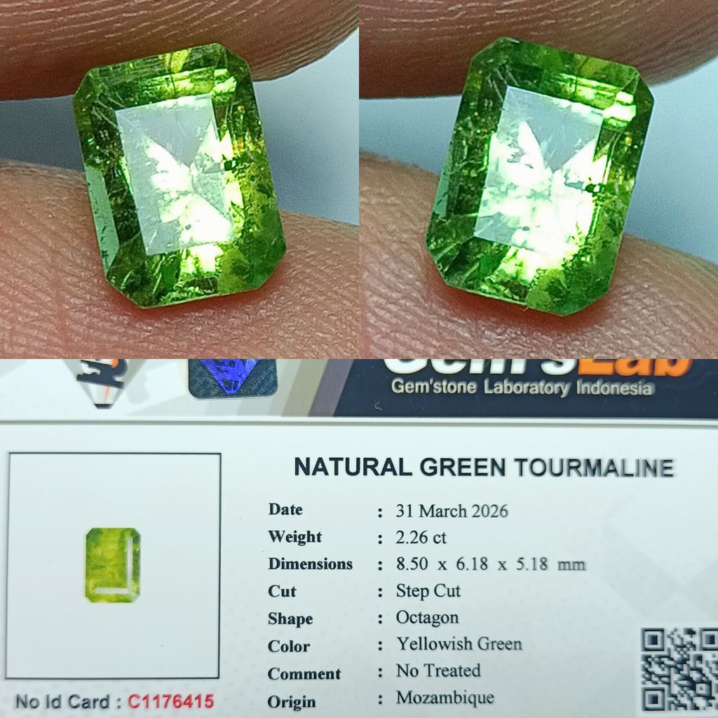 NATURAL PERMATA GREEN TOURMALINE MOZAMBIQUE CUTTING OCTAGON NO TREATED MEMO GLI LAB ID