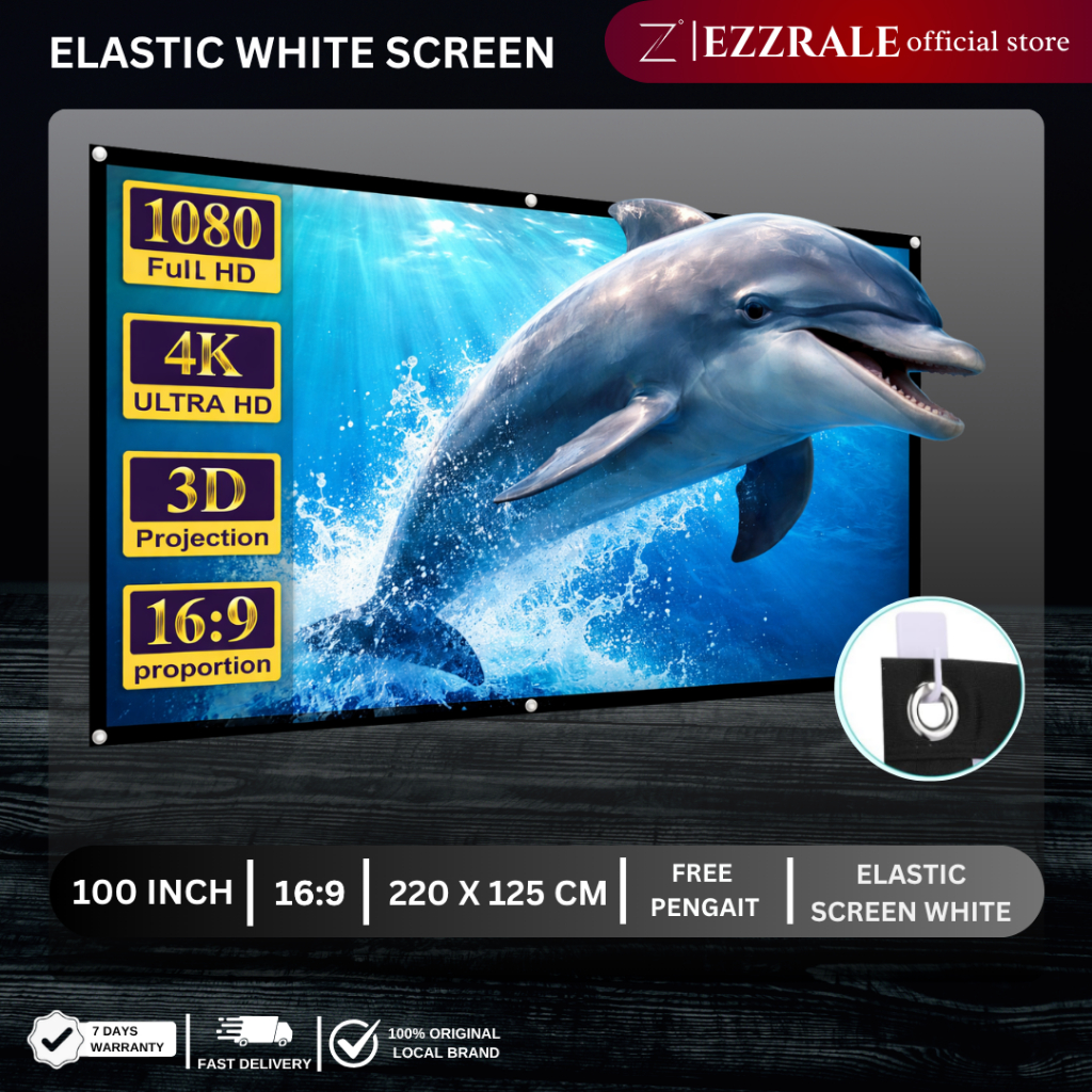 Ezzrale Layar Proyektor Elastic Screen 100 inch | Screen 120 inch