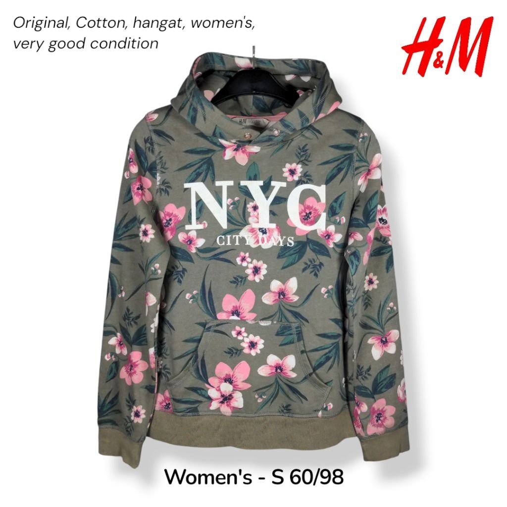 NYC Ladies Jacket Hoodie Hangat dan Nyaman Motif Bunga Size S Wanita h&m Warna Olive green