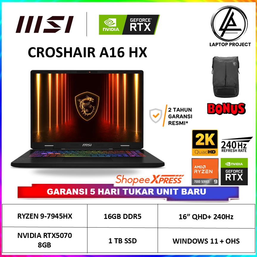 MSI Crosshair 16 HX RTX 5070 Ryzen 9 7945HX 16GB SSD 1TB RTX5070 16 QHD+ 240Hz W11 OHS
