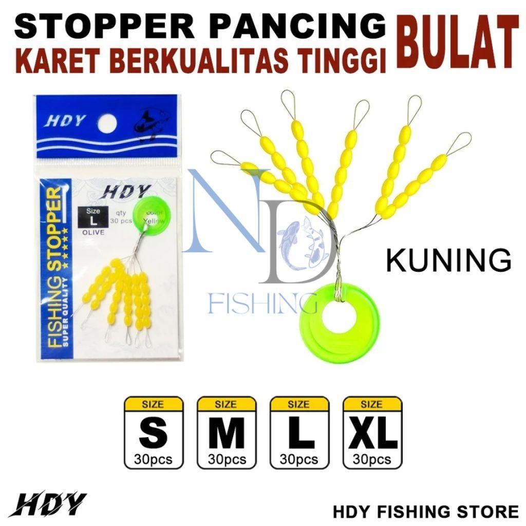 Stopper Pancing Bulat Kecil Besar Warna Kuning Isi 30 Pcs HDY