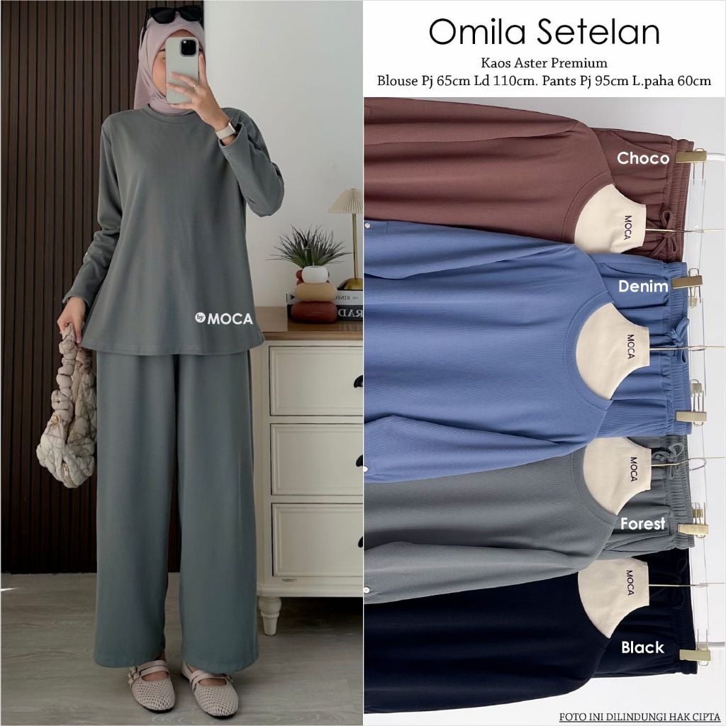 Omila Set Setelan Oneset Polos Jumbo Allsize Premium Knit Uniqlo Original Ori Moca Berlabel