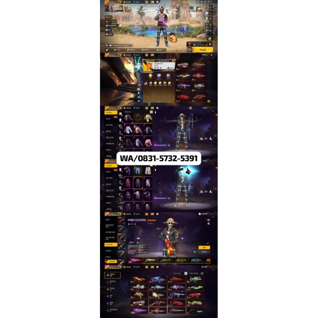 AKUN FF SULTAN-LEVEL TINGGI, SKIN LENGKAP READY AKUN FF MURAH-BAGUS FULL SKIN