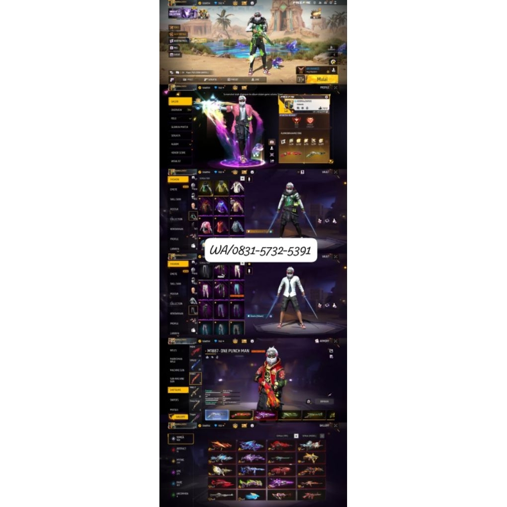 AKUN FF SULTAN-LEVEL TINGGI, SKIN LENGKAP READY AKUN FF MURAH-BAGUS FULL SKIN