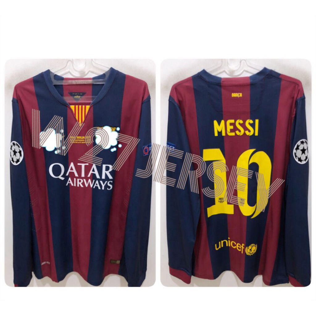 JERSEY RETRO - BARCELONA HOME LONGSLEEVE FINAL BERLIN 2015 name player Messi + Patch UCL