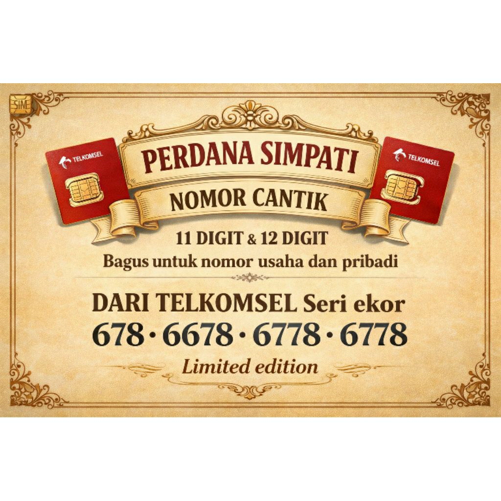 PERDANA SIMPATI TELKOMSEL NOMOR CANTIK 11 DIGIT DAN 12 DIGIT SERI URUT 678 6678 6778 6788